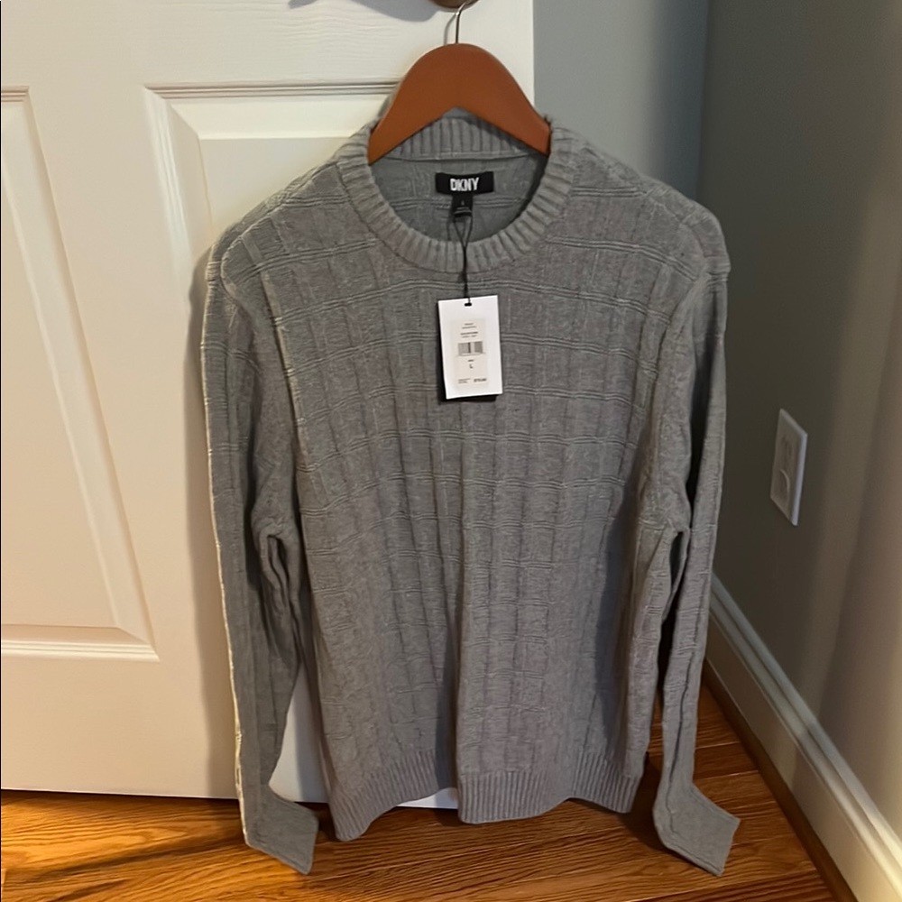 DKNY Gray Ribbed Crewneck Sweater